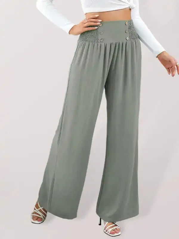 Women’s High Waist Button Detail Wide Leg Pants