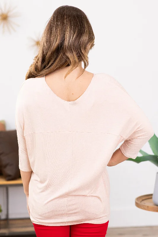 Beige Dolman Sleeve 3/4 Sleeve Top