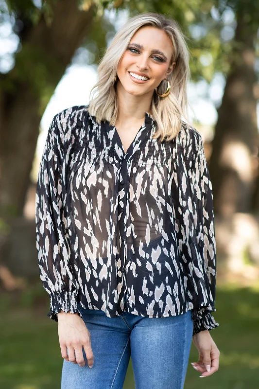 Black and Grey Tonal Animal Print Top