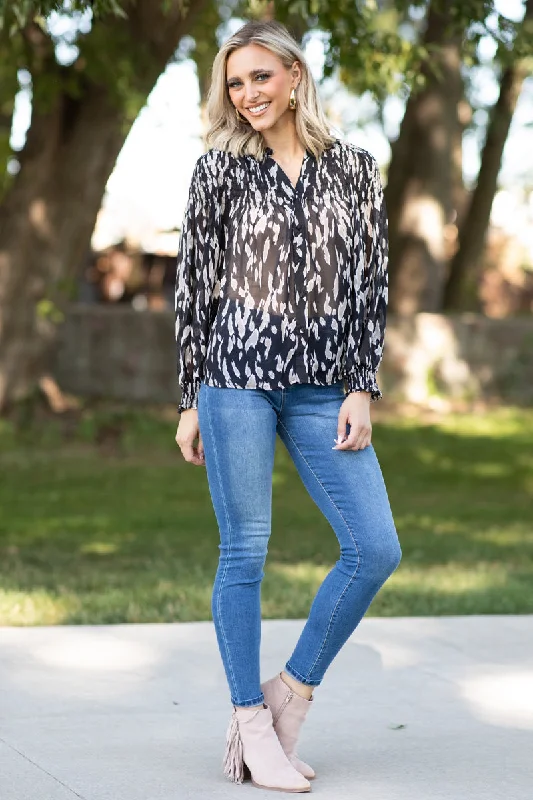 Black and Grey Tonal Animal Print Top