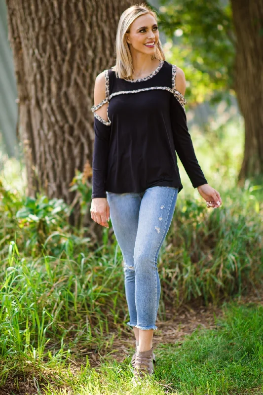 Black and Tan Animal Print Trim Top