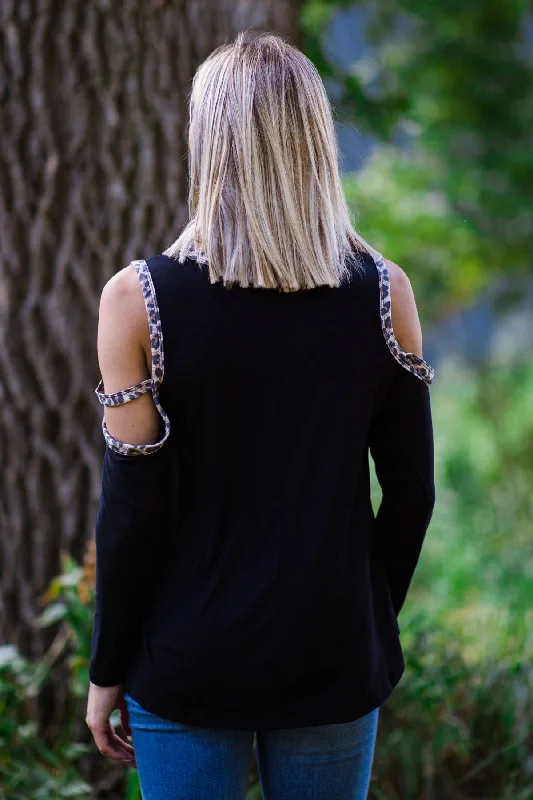 Black and Tan Animal Print Trim Top