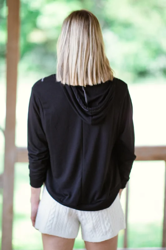 Black and White Contrast Stitch Hooded Top