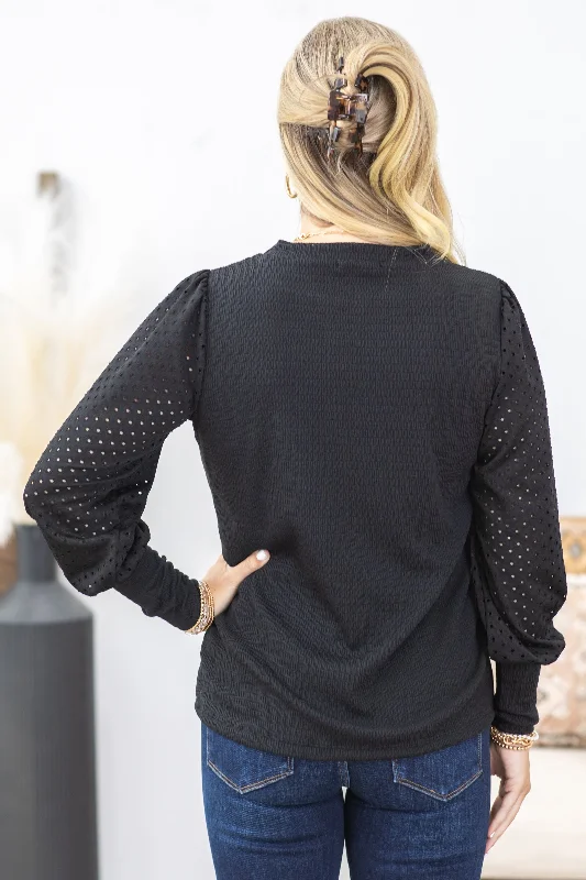 Black Eyelet Lace Sleeve Top