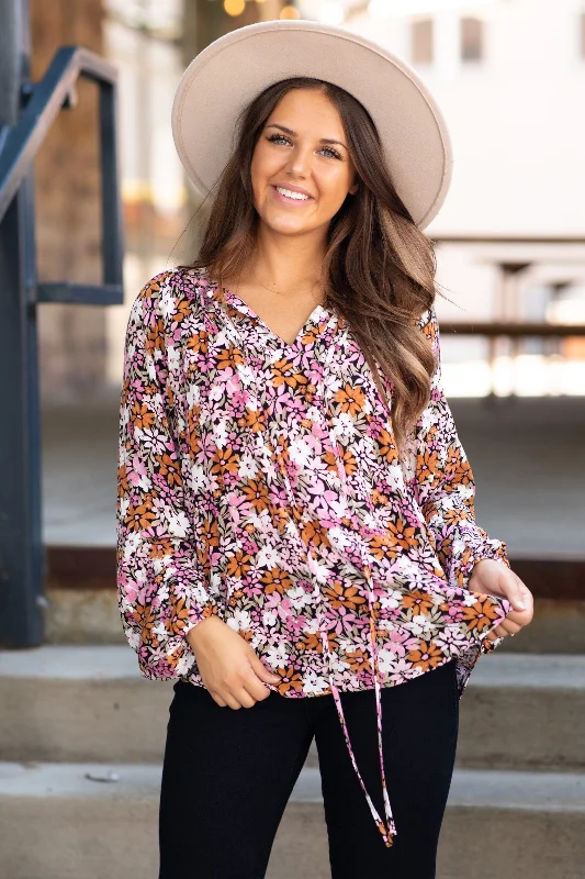 Burnt Orange Multicolor Floral Print Top