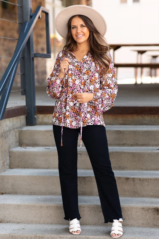 Burnt Orange Multicolor Floral Print Top