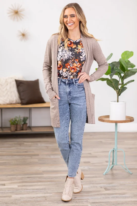 Charcoal and Orange Floral Print Top