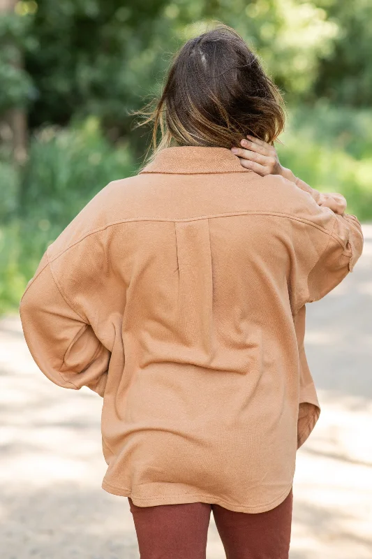 Cinnamon Boyfriend Fit French Terry Shacket