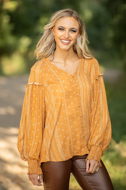 Cinnamon Floral Balloon Sleeve Top