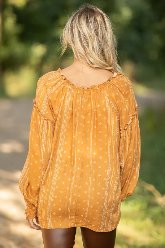 Cinnamon Floral Balloon Sleeve Top