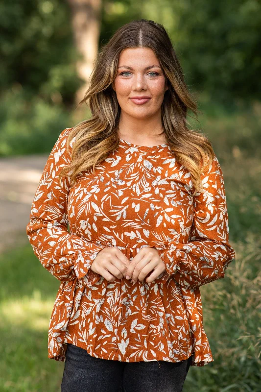 Cognac Drop Waist Leaf Print Top