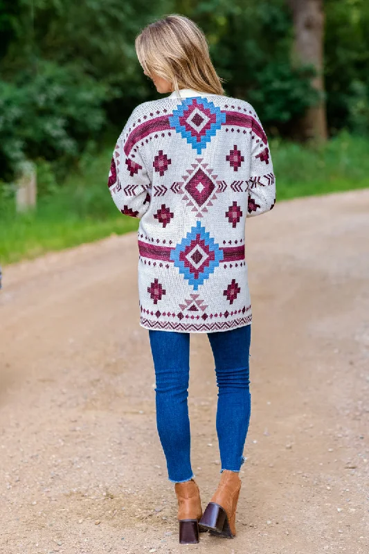 Cream Multicolor Aztec Cardigan