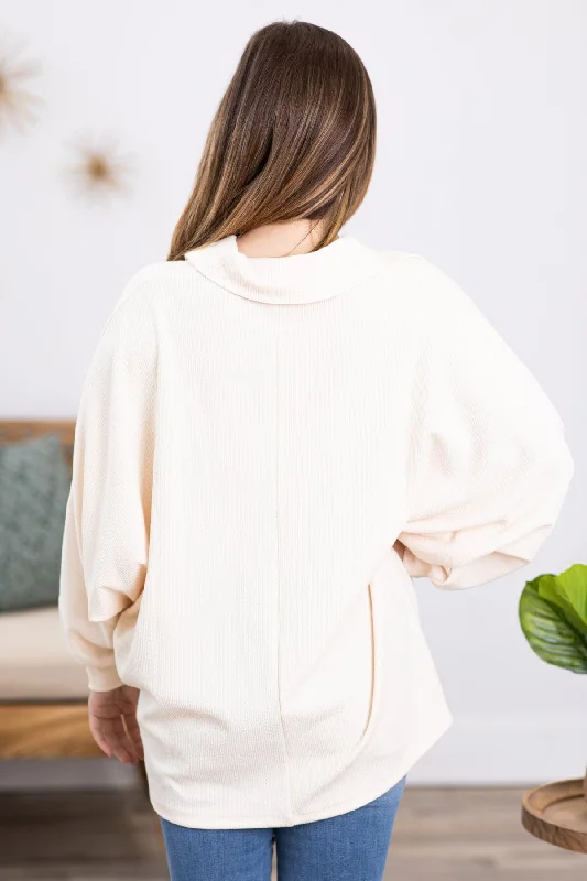 Cream Pullover With Pocket Detail