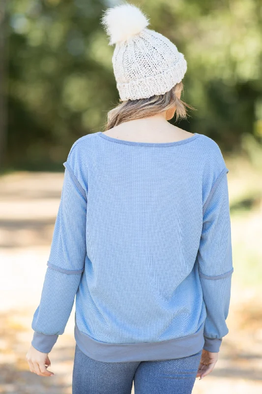 Dusty Blue Reverse Seam Detail Top