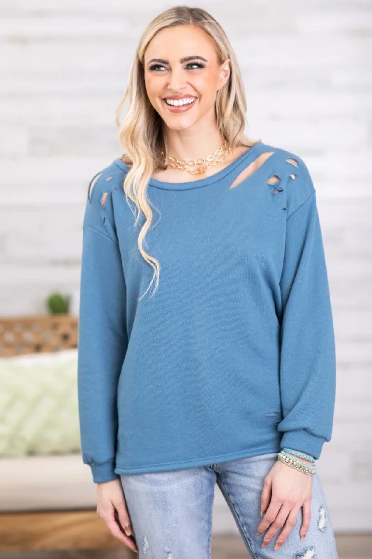 Dusty Blue Sweatshirt With Cutouts