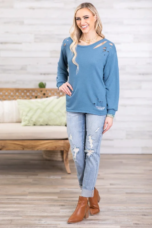 Dusty Blue Sweatshirt With Cutouts