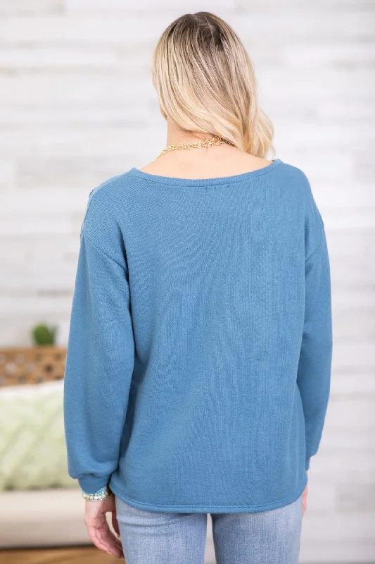 Dusty Blue Sweatshirt With Cutouts