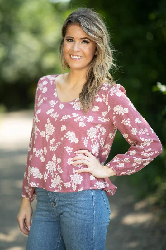 Dusty Rose and Cream Floral Print Top