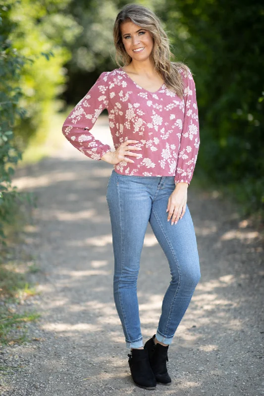 Dusty Rose and Cream Floral Print Top