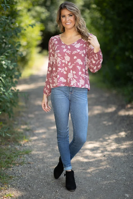 Dusty Rose and Cream Floral Print Top