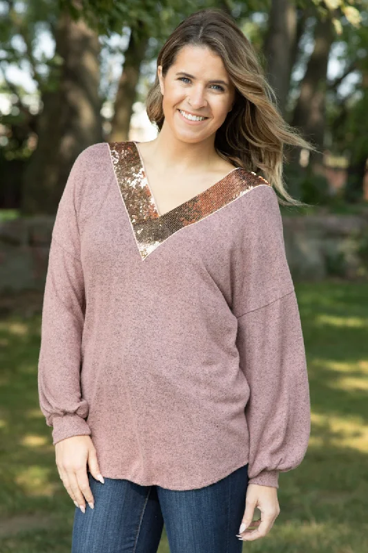 Dusty Rose and Gold Sequin Trim Top