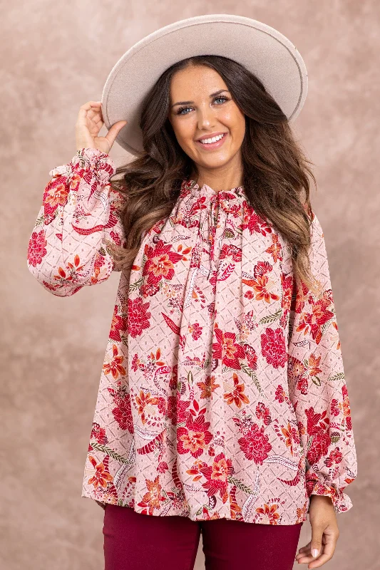 Dusty Rose Floral Print Long Sleeve Top