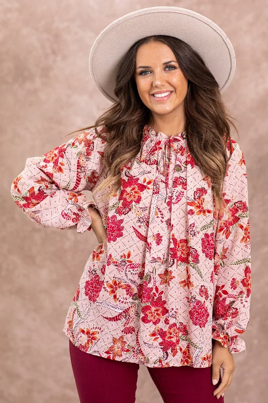 Dusty Rose Floral Print Long Sleeve Top