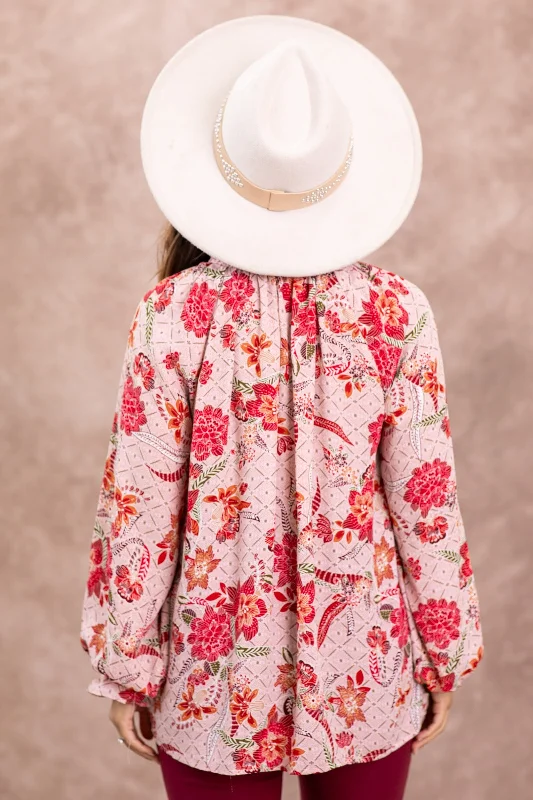 Dusty Rose Floral Print Long Sleeve Top