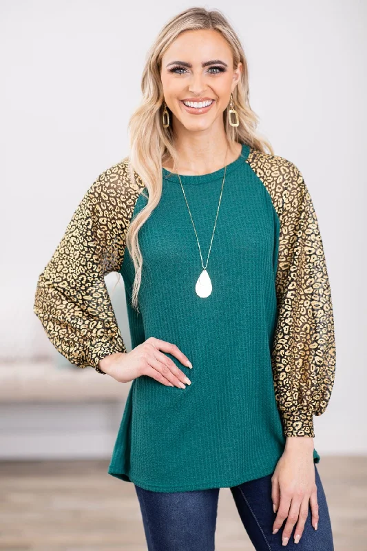 Emerald Green and Gold Animal Print Sleeve Top