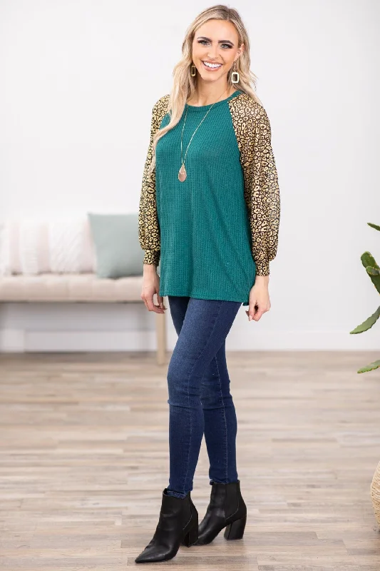 Emerald Green and Gold Animal Print Sleeve Top