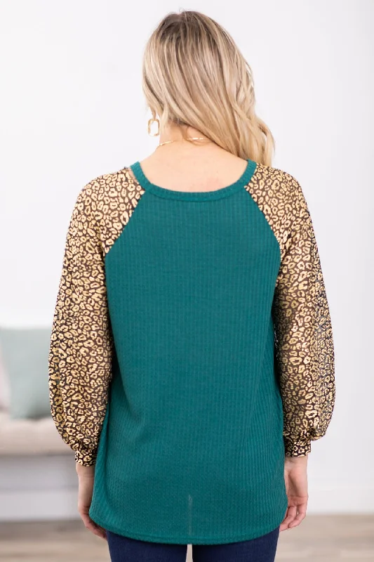 Emerald Green and Gold Animal Print Sleeve Top