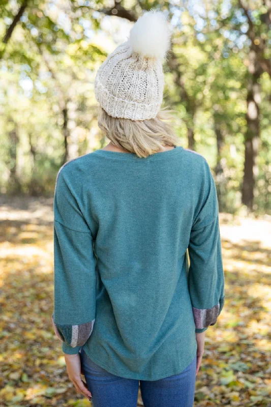 Emerald Green and Mauve Colorblock Chevron Top