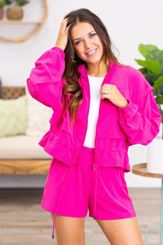 Fuchsia Active Jacket With Drawstring Detail