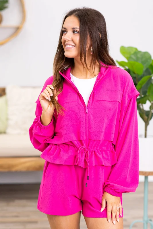 Fuchsia Active Jacket With Drawstring Detail