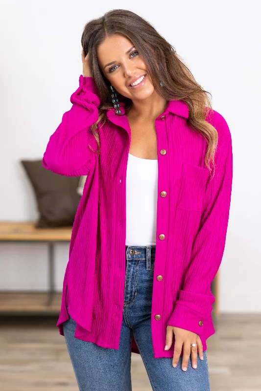 Fuchsia Textured Button Up Top