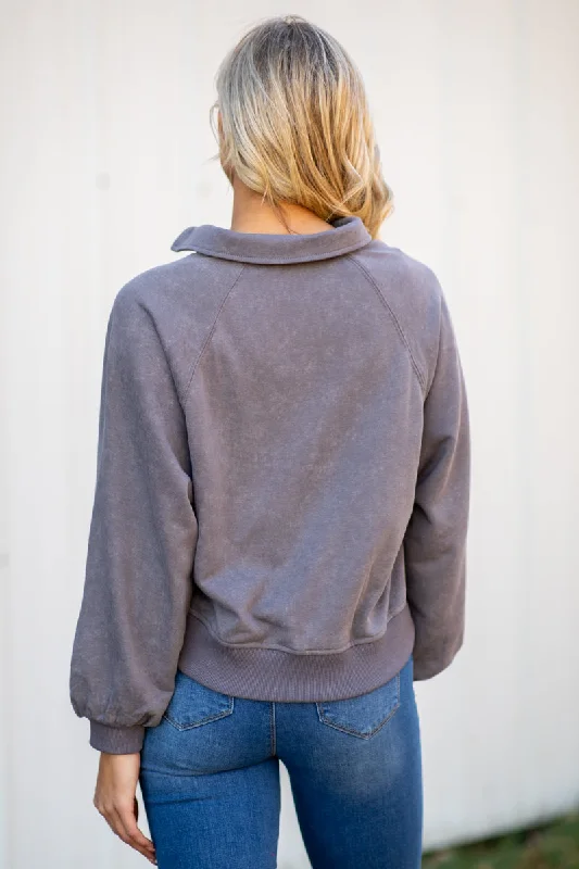 Grey Washed Snap Detail Top