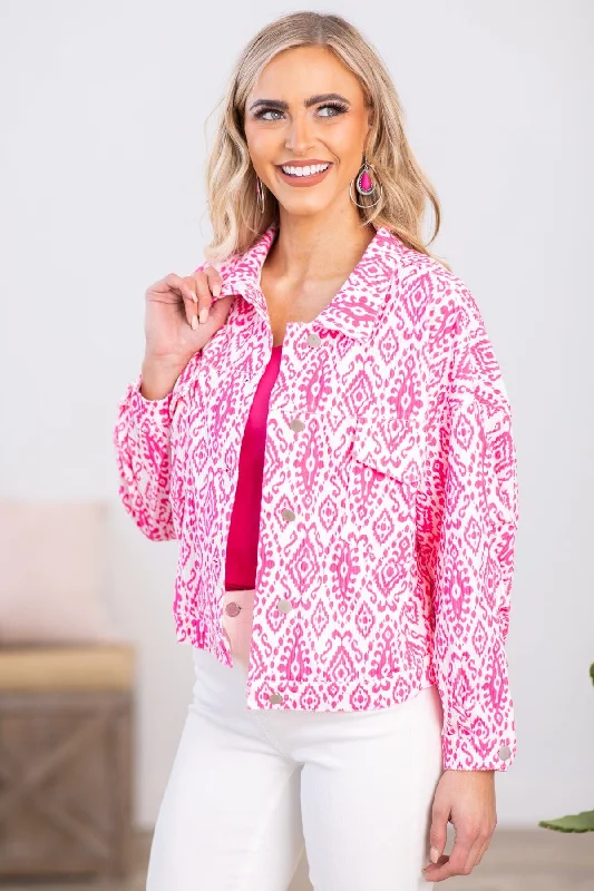 Hot Pink Abstract Aztec Print Jacket