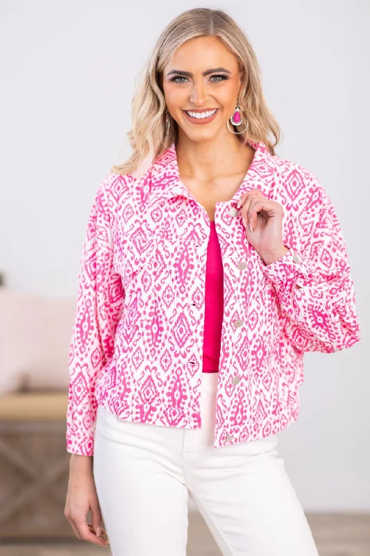 Hot Pink Abstract Aztec Print Jacket