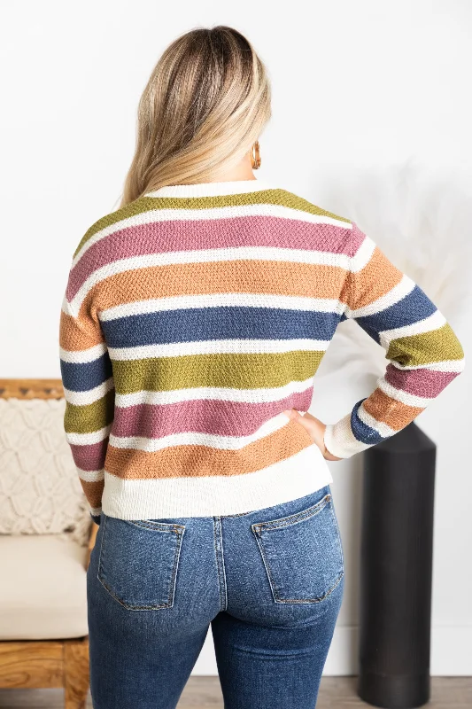 Ivory Multicolor Colorblock Sweater