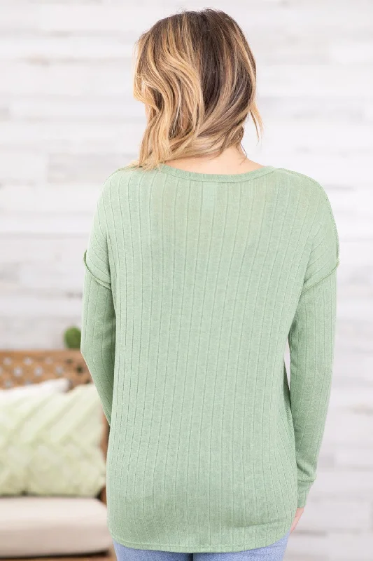 Light Green Drop Shoulder Top With Buttons