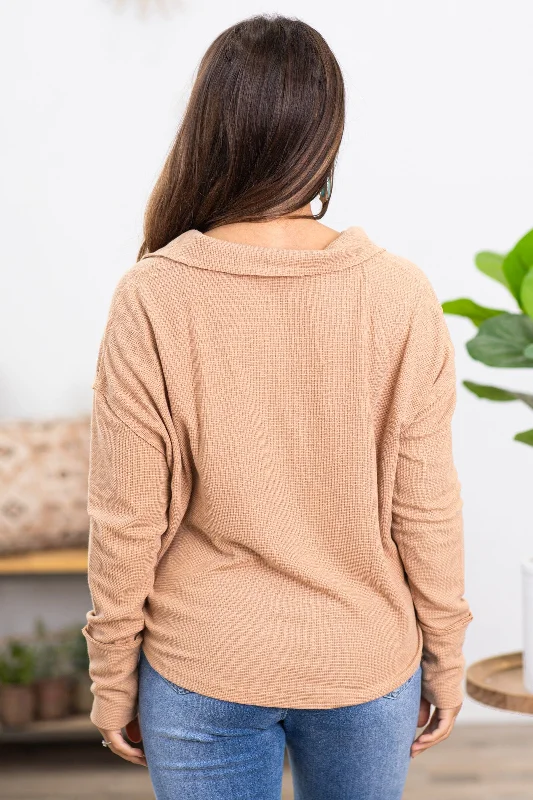 Light Mocha V-Neck With Collar Detail