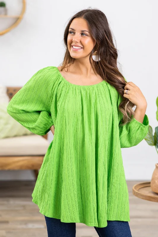 Lime Green Elastic Trim Textured Top