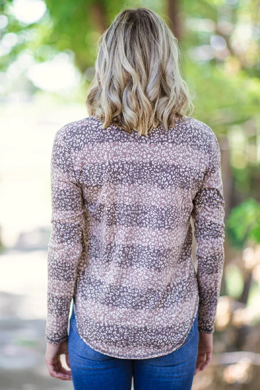 Mauve and Dusty Rose Stripe Animal Print Top