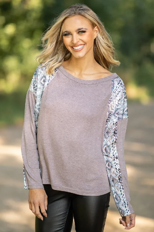 Mauve Multicolor Animal Print Sleeve Top