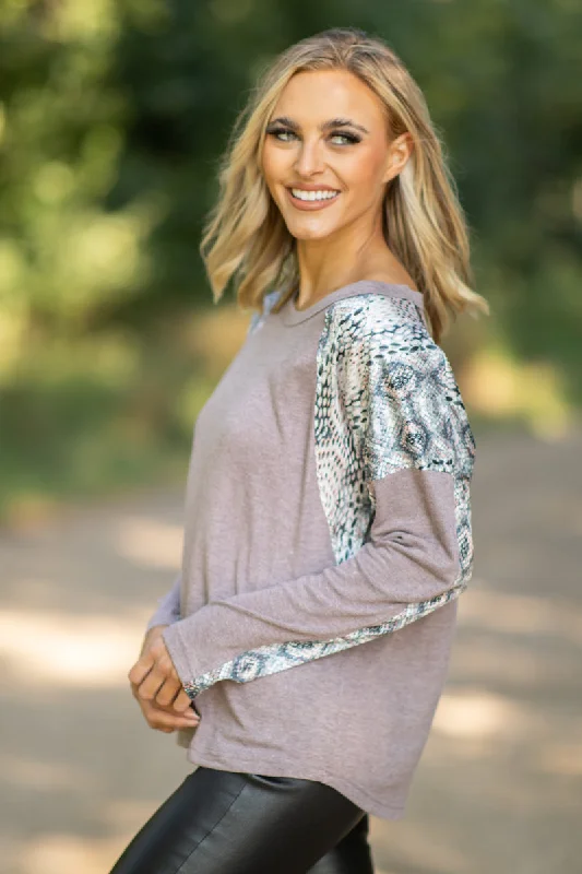 Mauve Multicolor Animal Print Sleeve Top