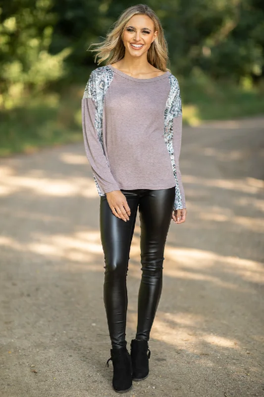 Mauve Multicolor Animal Print Sleeve Top