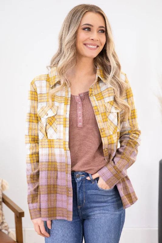 Mustard Ombre Plaid Button Up Top