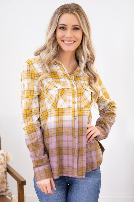 Mustard Ombre Plaid Button Up Top