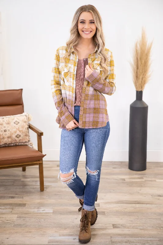 Mustard Ombre Plaid Button Up Top