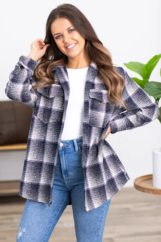 Navy and Off White Plaid Shacket